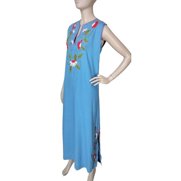 Vintage 70s Rodelinda Mexican Oaxacan Sleeveless Floral Embroidered Dress S/M/L - Picture 2 of 8